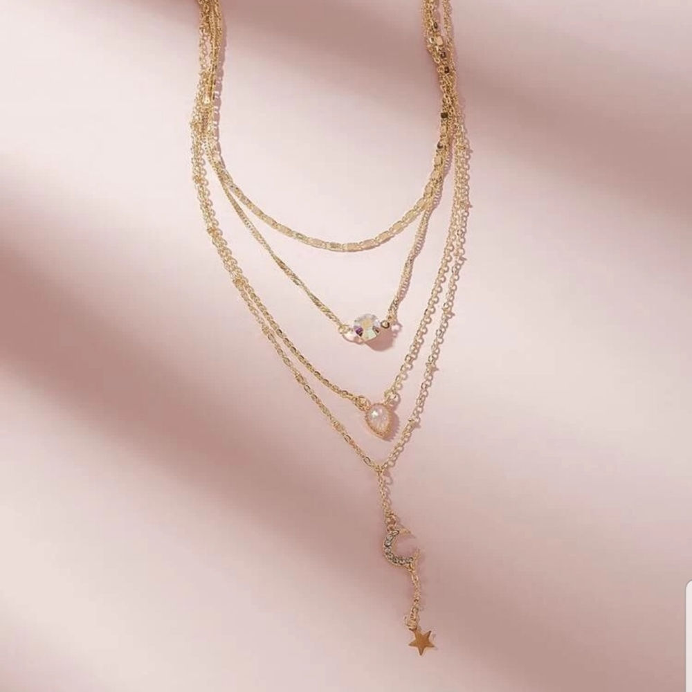 ◇Venus◇ Moon and Star Charm Layered Necklace - Picture 2 of 3
